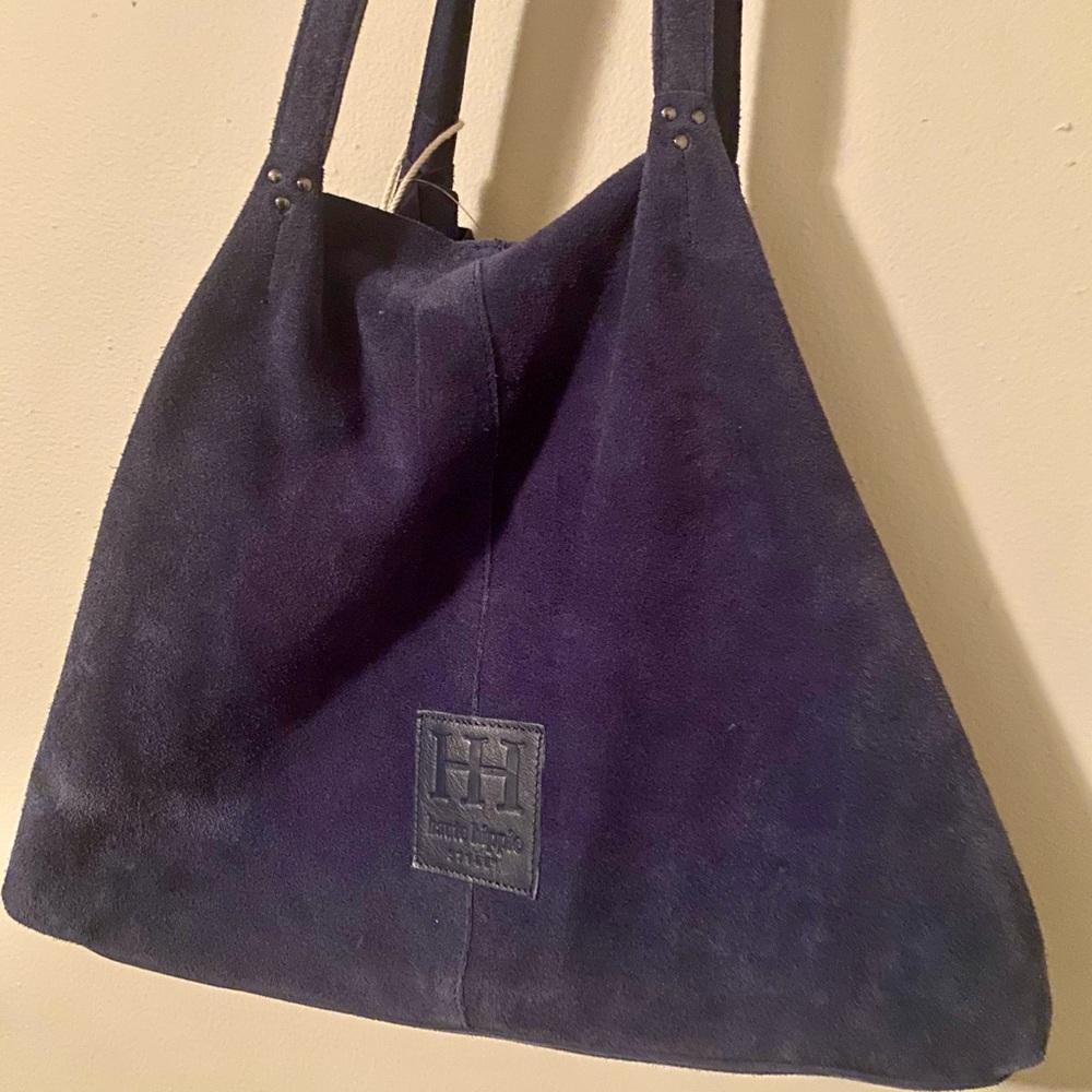 NWT Haute Hippie Navy Blue Suede Tote Bag - Picture 2 of 8